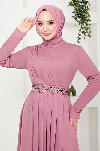 moda selvim الفستان278DVL897-M الورد المجفف - Thumbnail