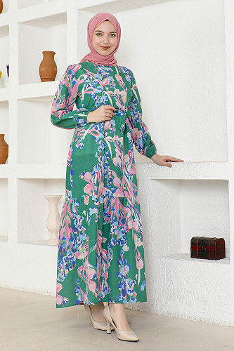 moda selvim Dress ZNK4663-M Green - Thumbnail