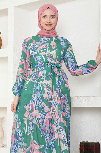 moda selvim Dress ZNK4663-M Green - Thumbnail