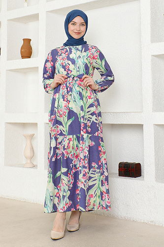 moda selvim Dress ZNK4663-M Indigo - Thumbnail