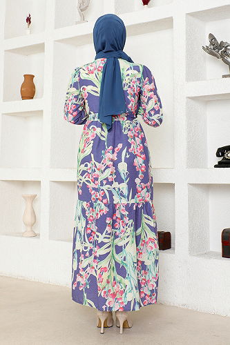 moda selvim Dress ZNK4663-M Indigo - Thumbnail