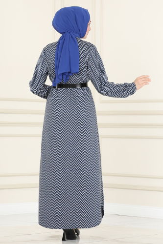 moda selvim Dress&Abaya 1045BRZ597 Indigo - Thumbnail