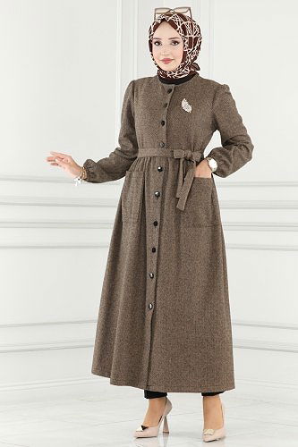 moda selvim 8058UKB139 بيج عباءة & فستان - Thumbnail