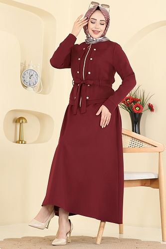 moda selvim Düğme Aksesuarlı Dabıl Takım PL9214 Bordo - Thumbnail