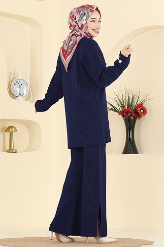 moda selvim Düğme Aksesuarlı Triko Takım 1336MT581 Laci - Thumbnail