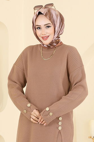 moda selvim Düğme Aksesuarlı Triko Takım 1336MT581 Vizyon - Thumbnail