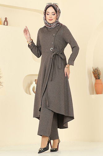 moda selvim Düğme Detay Yırtmaçlı Tivit Takım 2729SL432 Vizyon - Thumbnail