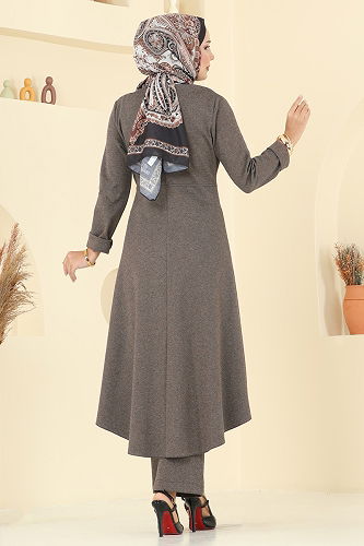 moda selvim Düğme Detay Yırtmaçlı Tivit Takım 2729SL432 Vizyon - Thumbnail