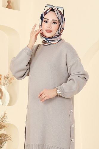 moda selvim Düğme Detay Yırtmaçlı Tunik 2716AYD574 Vizyon - Thumbnail