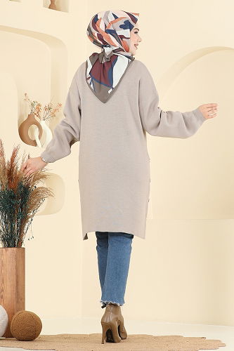 moda selvim Düğme Detay Yırtmaçlı Tunik 2716AYD574 Vizyon - Thumbnail