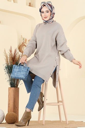 moda selvim Düğme Detay Yırtmaçlı Tunik 2716AYD574 Vizyon - Thumbnail