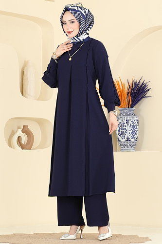 moda selvim Düğme Detaylı 2 li Krep Takım 558ASN888 Laci - Thumbnail