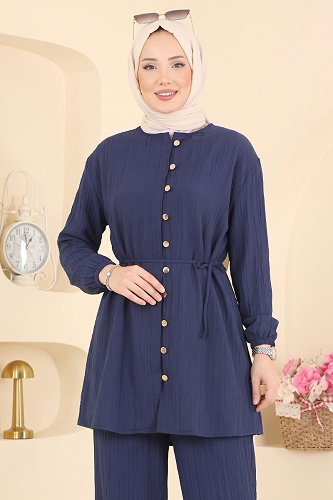 moda selvim Düğme Detaylı 2 li Takım 016ZMRK1203 Laci - Thumbnail