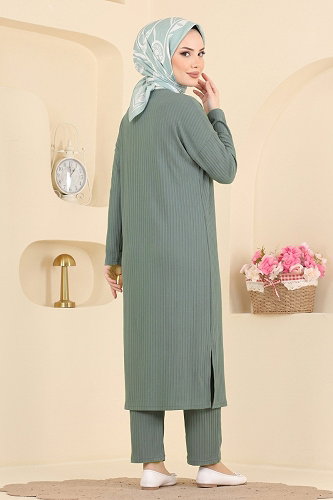 moda selvim Düğme Detaylı 2 li Takım 019ZMRK1203 Koyu Mint - Thumbnail