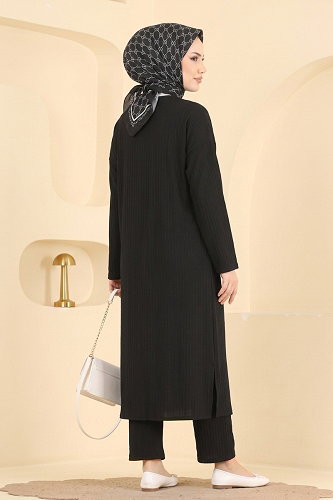 moda selvim Düğme Detaylı 2 li Takım 019ZMRK1203 Siyah - Thumbnail