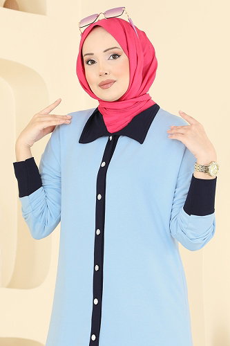 moda selvim Düğme Detaylı 2 li Takım 2800AYD574 Laci&Bebe Mavisi - Thumbnail