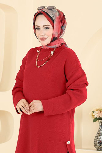 moda selvim Düğme Detaylı 2 li Takım 2840AYD574 Kırmızı&Siyah - Thumbnail
