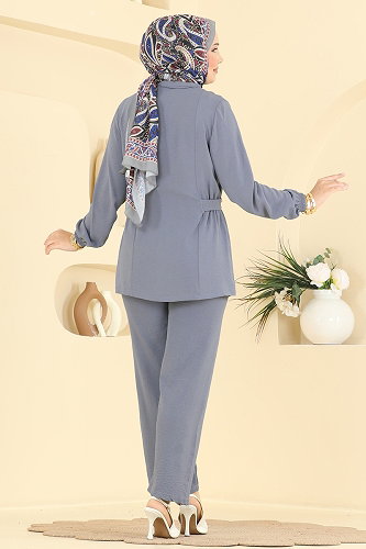 moda selvim Düğme Detaylı 2 li Takım 9245PLK541 Antrasit - Thumbnail