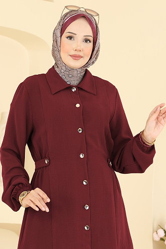 moda selvim Düğme Detaylı 2 li Takım 9245PLK541 Bordo - Thumbnail