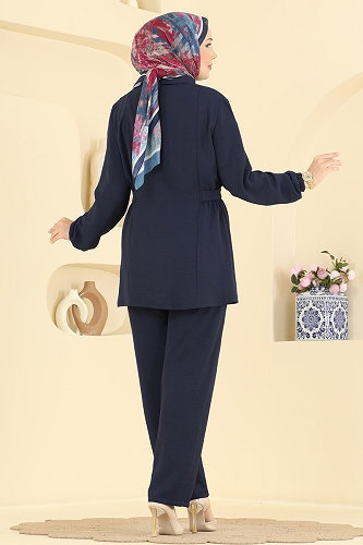 moda selvim Düğme Detaylı 2 li Takım 9245PLK541 Koyu Laci - Thumbnail