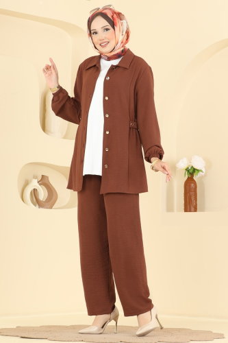 P.L.K. - Düğme Detaylı 2 li Takım 9245PLK541 Taba