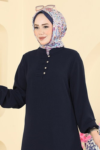 moda selvim Düğme Detaylı 2 li Takım PL9238 Koyu Laci - Thumbnail