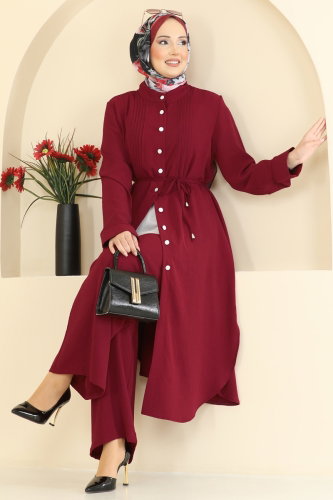 P.L. - Düğme Detaylı 2li Takım PL9204 Bordo