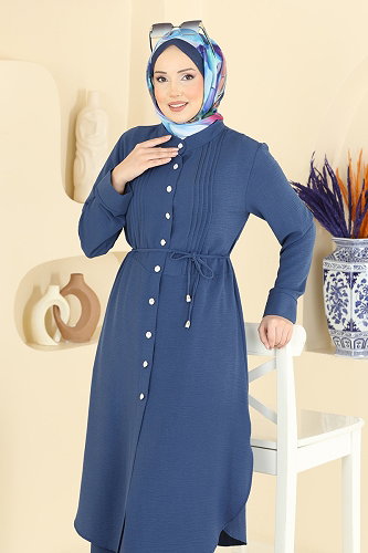 moda selvim Düğme Detaylı 2li Takım PL9204 İndigo - Thumbnail