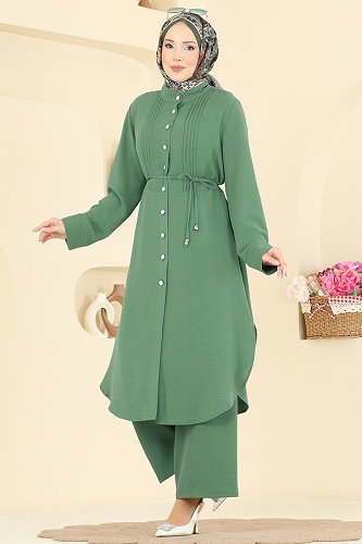 moda selvim Düğme Detaylı 2li Takım PL9204 Mint - Thumbnail