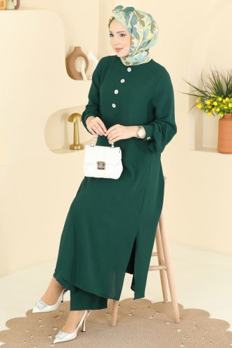 S.M.D. - Düğme Detaylı Aerobin 2 li Takım 3035SMD1186 Zümrüt