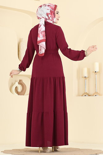 moda selvim Düğme Detaylı Aerobin Elbise PL9203 Bordo - Thumbnail