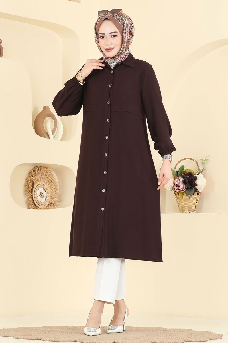 Düğme Detaylı Belmando Tunik 2010BG354 Kahve