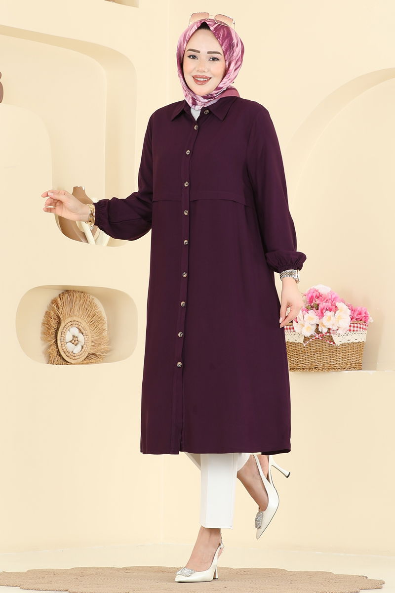 Düğme Detaylı Belmando Tunik 2010BG354 Mürdüm