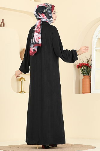 moda selvim Düğme Detaylı Burgu Elbise 2603TPK1167 Siyah - Thumbnail