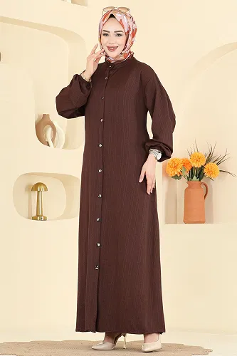 moda selvim Düğme Detaylı Burgu Elbsie 2603TPK1167 Acı Kahve - Thumbnail