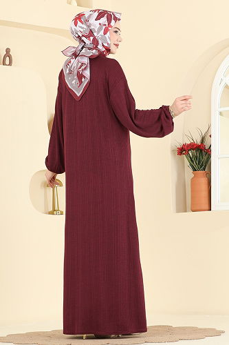 moda selvim Düğme Detaylı Burgu Elbsie 2603TPK1167 Bordo - Thumbnail
