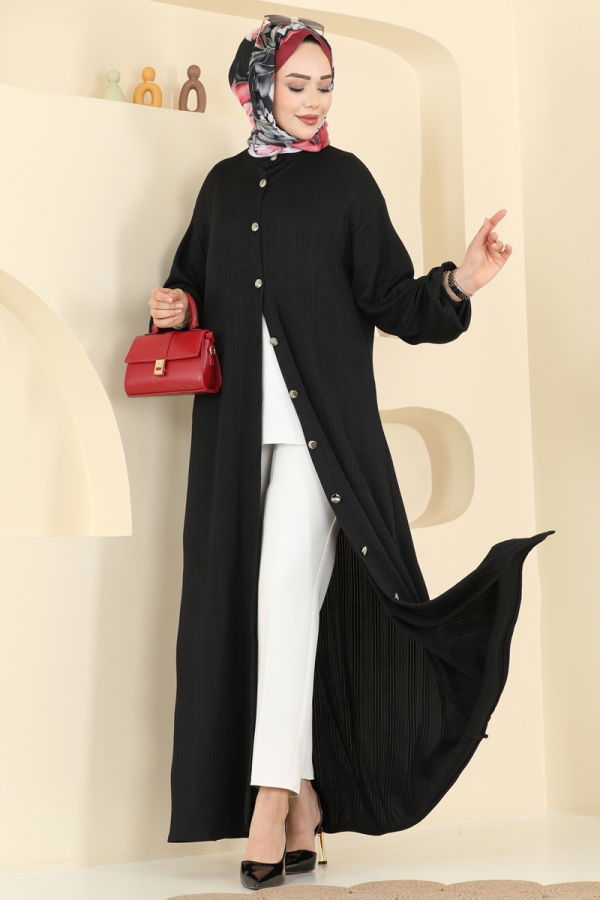 Modaselvim Elbise Düğme Detaylı Burgu Elbsie 2603TPK1167 Siyah