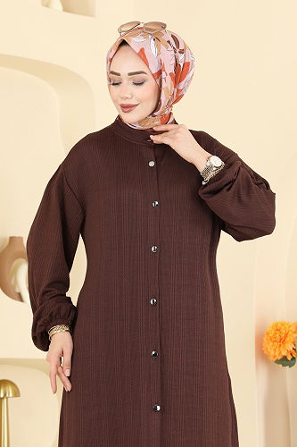 moda selvim Düğme Detaylı Burgu Ferace 2603TPK1167 Acı Kahve - Thumbnail