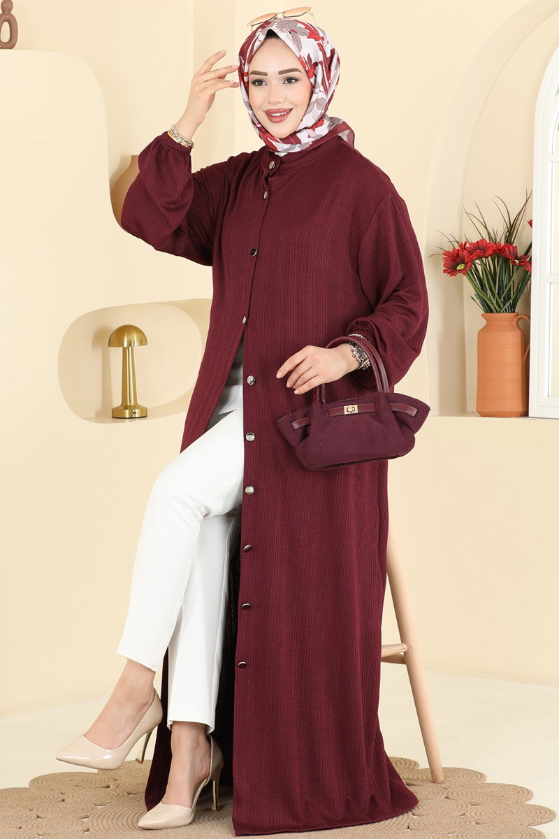 Düğme Detaylı Burgu Ferace 2603TPK1167 Bordo