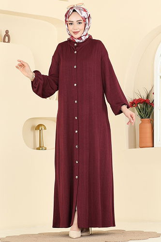 moda selvim Düğme Detaylı Burgu Ferace 2603TPK1167 Bordo - Thumbnail