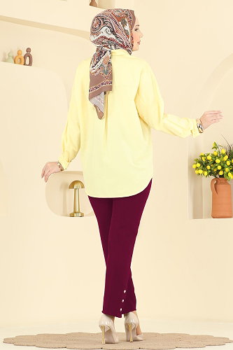 moda selvim Düğme Detaylı Dabıl Pantolon 0652ERK1158 Bordo - Thumbnail