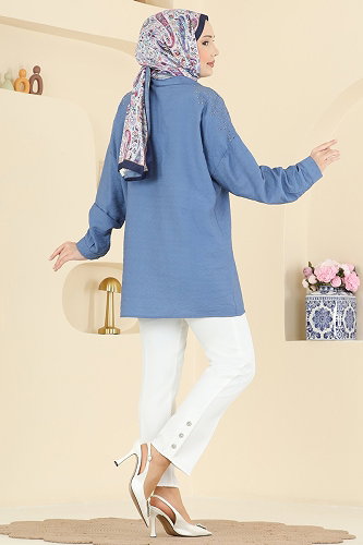 moda selvim Düğme Detaylı Dabıl Pantolon 0652ERK1158 Ekru - Thumbnail