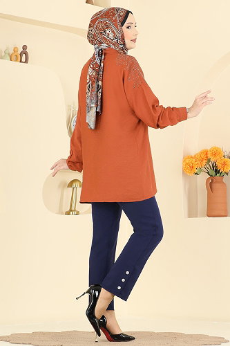 moda selvim Düğme Detaylı Dabıl Pantolon 0652ERK1158 Laci - Thumbnail