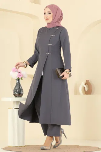 S.L. - Düğme Detaylı Dabıl Takım 2758SL432 Antrasit