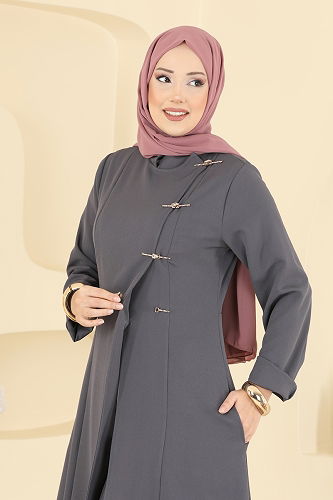 moda selvim Düğme Detaylı Dabıl Takım 2758SL432 Antrasit - Thumbnail