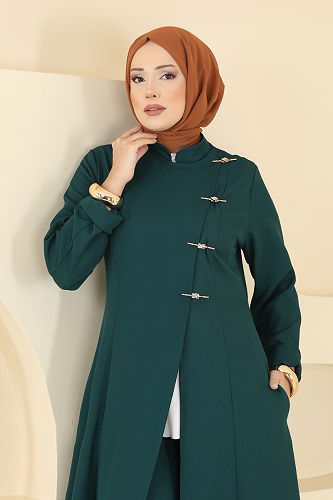 moda selvim Düğme Detaylı Dabıl Takım 2758SL432 Petrol - Thumbnail