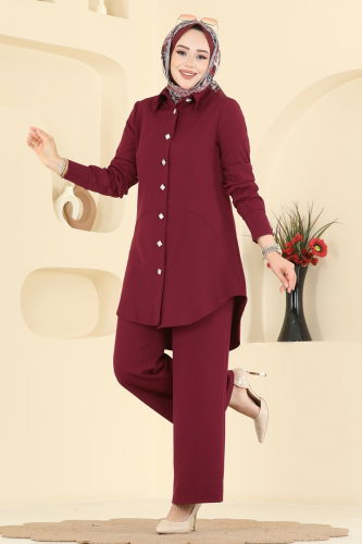 S.L. - Düğme Detaylı Dabıl Takım 2780SL432 Bordo