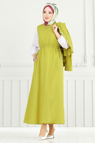 moda selvim Düğme Detaylı Elbise Takım 3056KTR750 Asit - Thumbnail