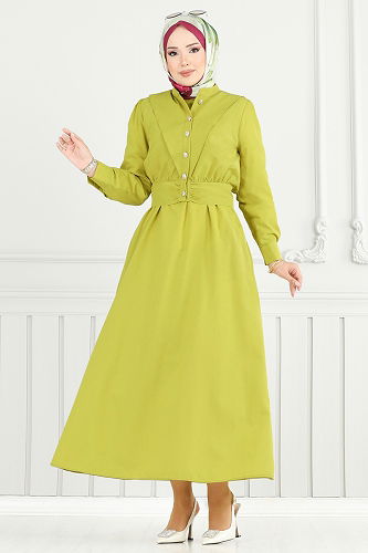 moda selvim Düğme Detaylı Elbise Takım 3056KTR750 Asit - Thumbnail