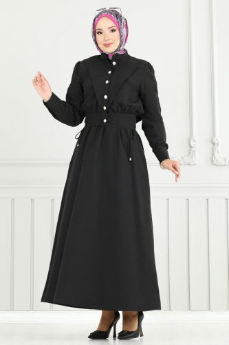 moda selvim Düğme Detaylı Elbise Takım 3056KTR750 Siyah - Thumbnail